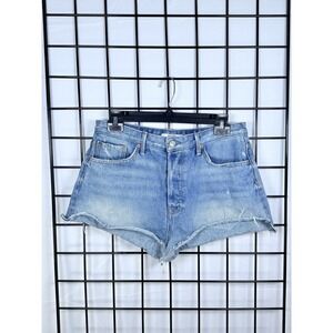 GRLFRND High Rise Cindy Love‎ Grows Shorts Womens 29 Blue Raw Hem Whisker Fading